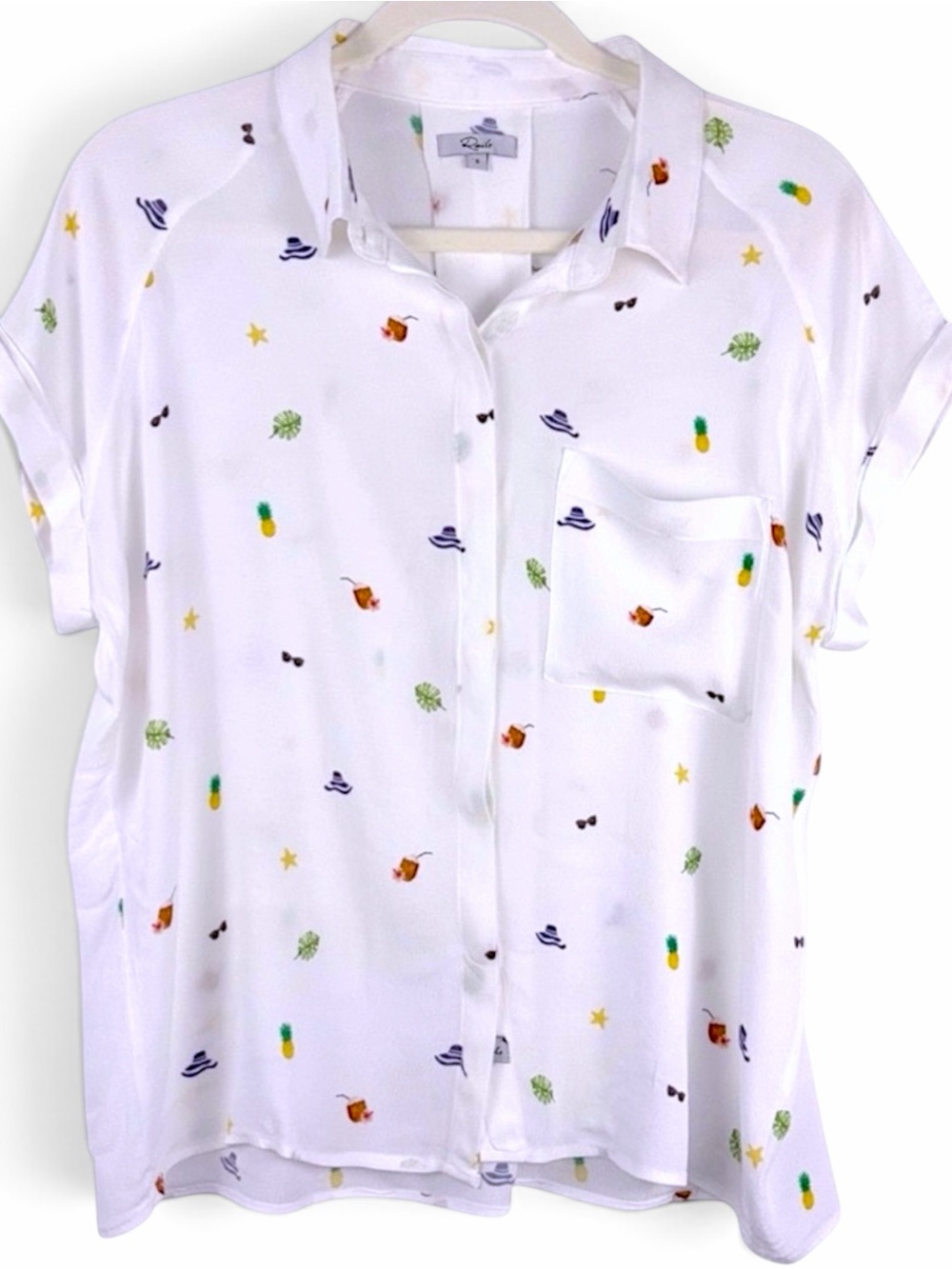 RAILS Whimsy Print Shirt Pineapple Coconut Sunglasses Short Rolled Sleeve Sz S